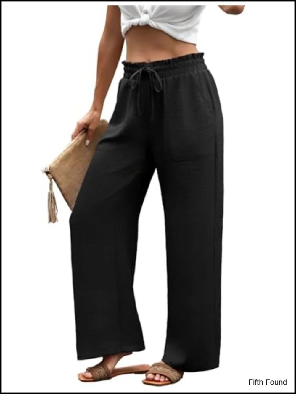 Wide Leg Pants with Pockets Drawstring Loose Trousers Business Work Summer